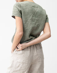 Casual Minimalist V-Neck Natural Linen Top