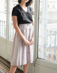 Casual Minimalist V-Neck Natural Linen Top
