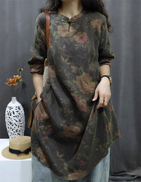 Casual Oversized Floral Cotton Linen Tunic