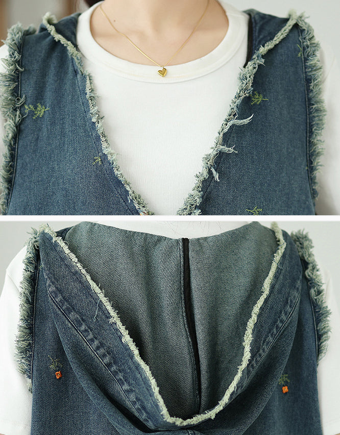 Casual Oversized Floral Stitching Hoodie Denim Dress