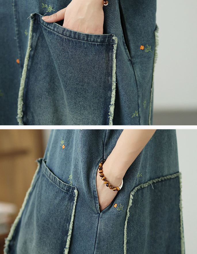 Casual Oversized Floral Stitching Hoodie Denim Dress