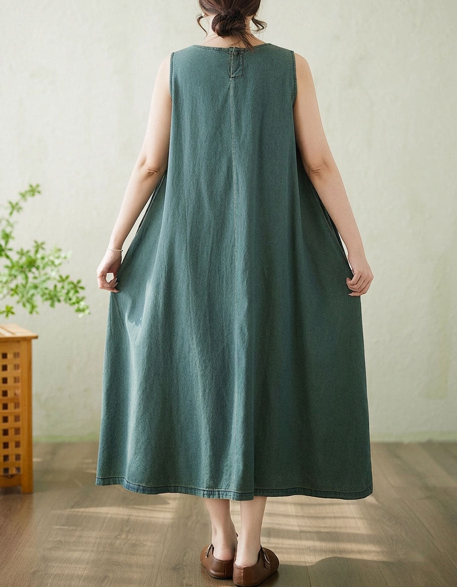 Women Oversized Denim Maxi Dress Casual Summer Wear