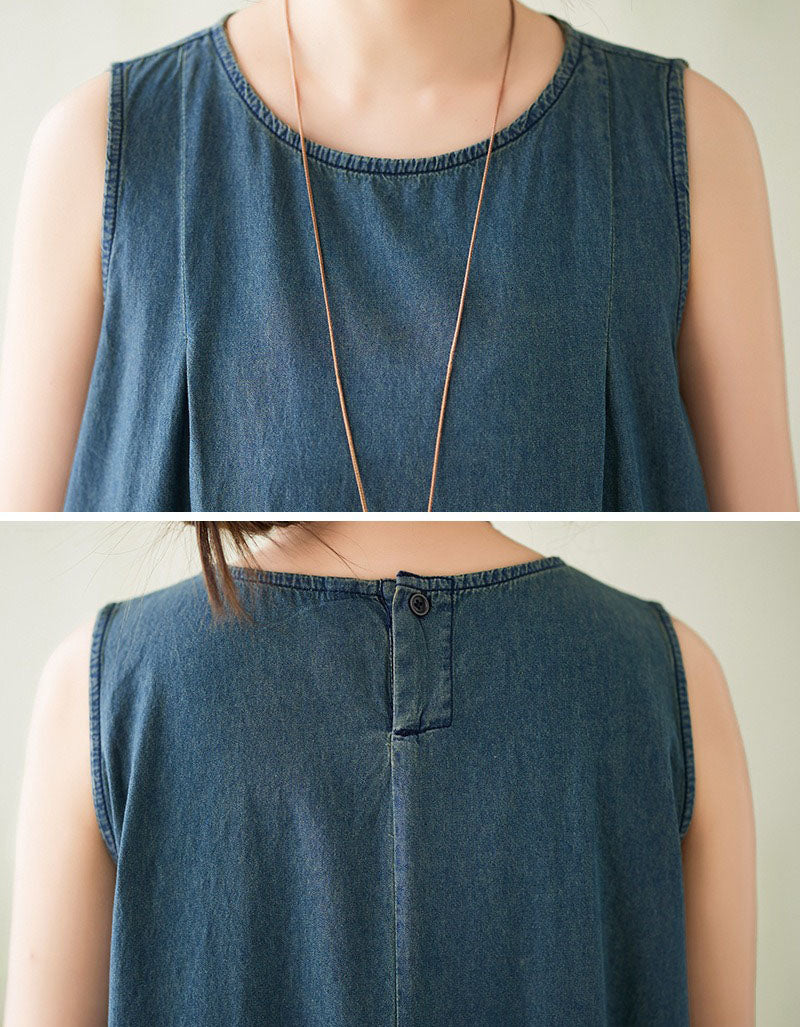 Women Casual Sleeveless Denim A Line Maxi Dress