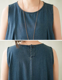 Women Casual Sleeveless Denim A Line Maxi Dress