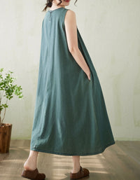 Vintage Denim Maxi Dress Women Loose A Line Dress