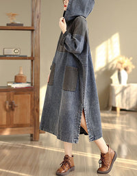 Long hooded denim dress for women, loose fit casual everyday wear