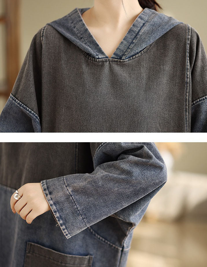 Soft denim fabric detail on women’s casual hooded dress