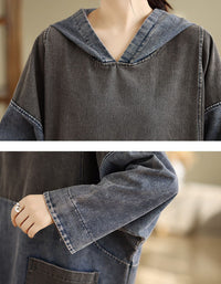 Soft denim fabric detail on women’s casual hooded dress