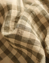 Casual Plaid V-Neck Short Sleeve Linen Midi Dress