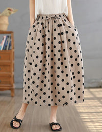 Women’s Polka Dot Midi Skirt – Elastic Waist A-Line Casual Summer Skirt