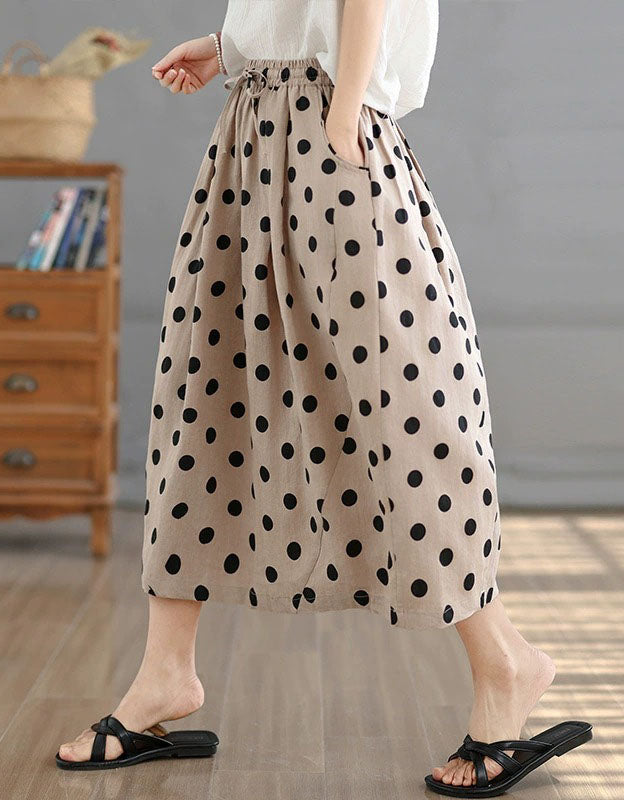 Vintage Style Polka Dot Midi Skirt – Women’s Casual A-Line Skirt