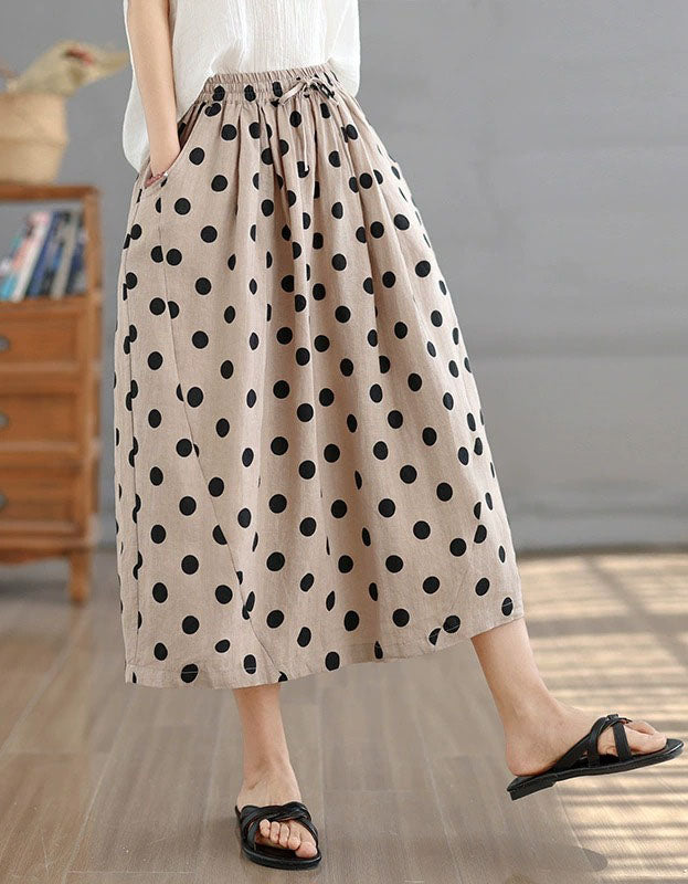 Women’s Elastic Waist Polka Dot Skirt – Flowy Midi Summer Skirt