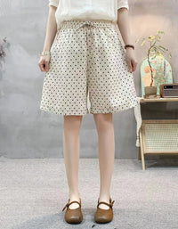 Casual Polka Dot High Waist Linen Shorts