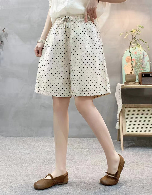 Casual Polka Dot High Waist Linen Shorts
