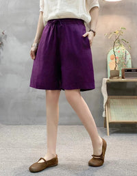 Casual Polka Dot High Waist Linen Shorts