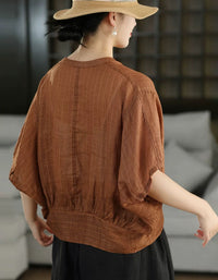 Women's Vintage Brown Linen Casual Button Blouse