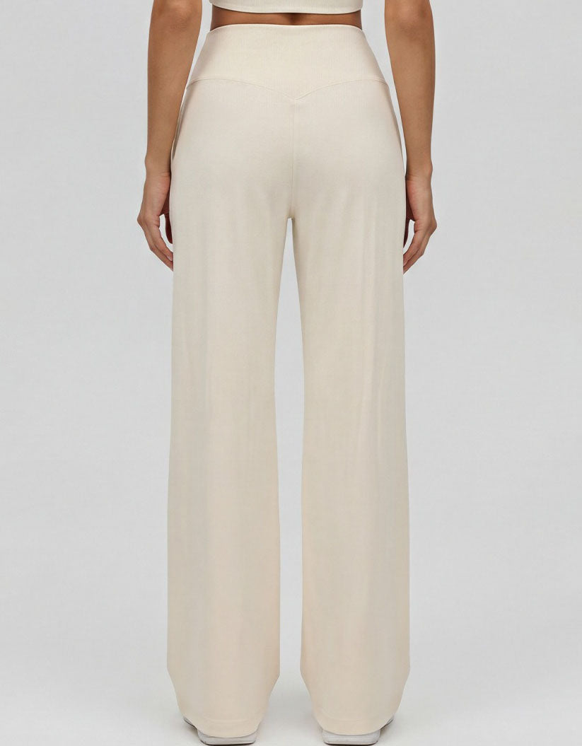 Women’s Loose Fit Lounge Pants – High Waisted Beige Wide Leg Bottoms