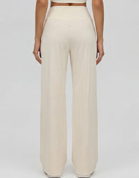 Women’s Loose Fit Lounge Pants – High Waisted Beige Wide Leg Bottoms