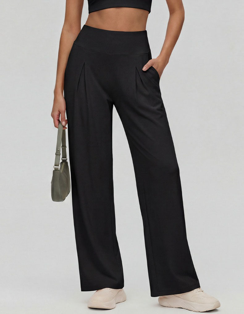 Minimalist Wide Leg Pants Women – High Waist Beige Comfort Trousers