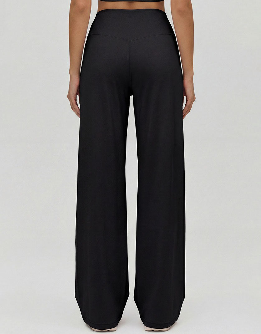 Black high waist wide leg pants for women with relaxed fit and minimalist style