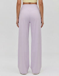 High waisted purple trousers with pleated front and comfortable waistband