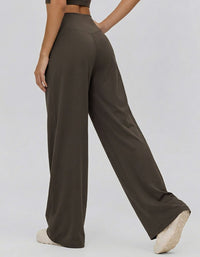 High waisted coffee trousers with pleated front and comfortable waistband