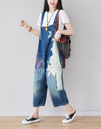 Women’s Floral Denim Overalls Loose Fit Casual Outfit