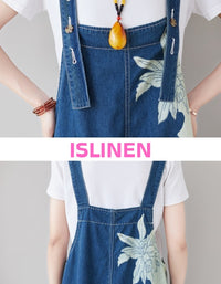 Floral Print Denim Overalls Women Casual Loose Fit