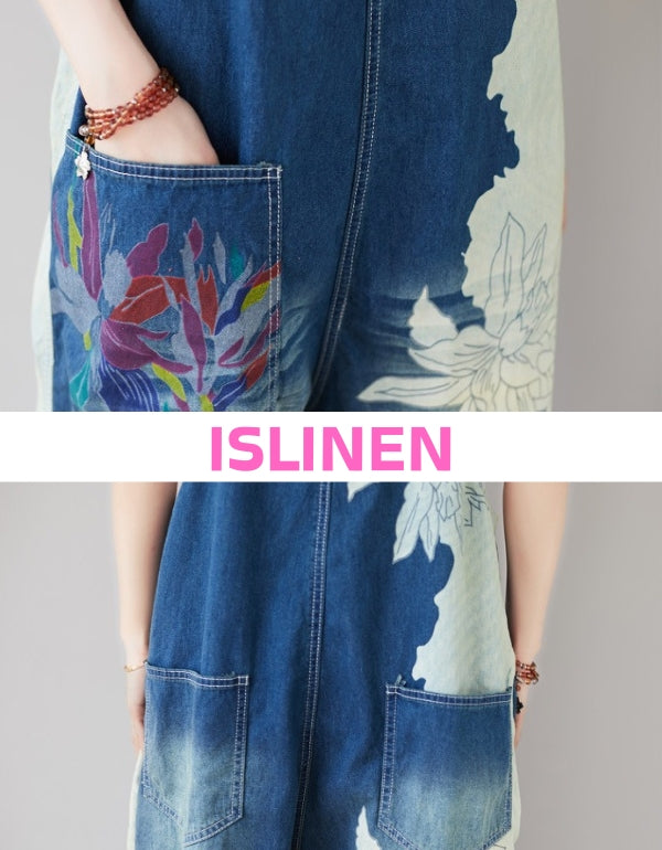 Women’s Wide Leg Denim Jumpsuit with Pocket Detail