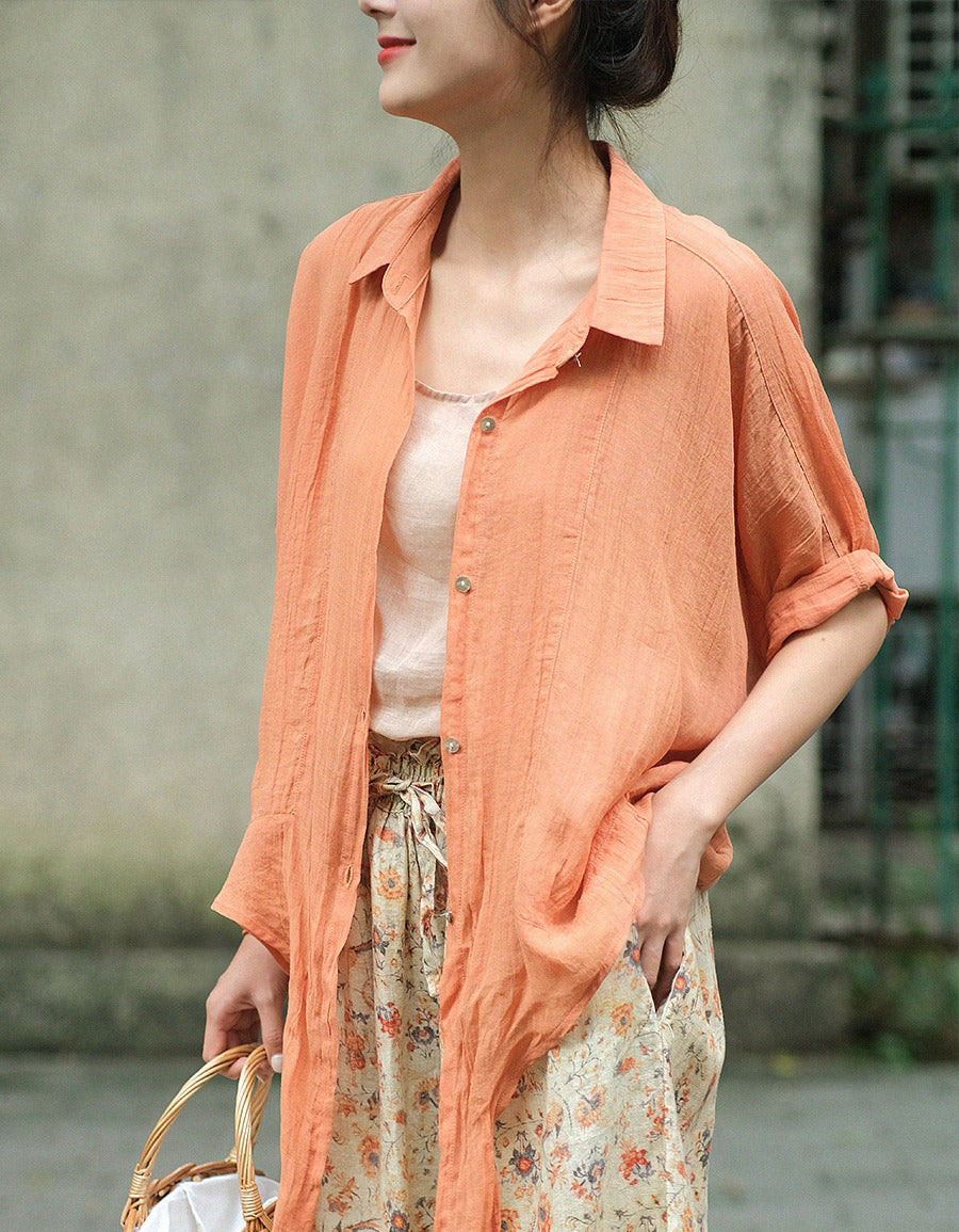 Casual Rolled Sleeve Front Knot Summer Shirt