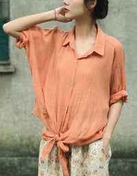 Casual Rolled Sleeve Front Knot Summer Shirt