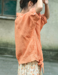 Casual Rolled Sleeve Front Knot Summer Shirt