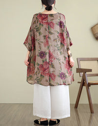Casual Rose Pattern Cotton Linen Tunic