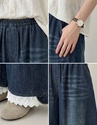 Women’s Loose Fit Denim Pants Ruffle Hem Casual Style