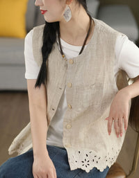 Casual Bohemian Linen Waistcoat for Women – Lightweight Summer Vest