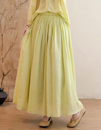 Vintage Style Lime Green Cotton Linen Maxi Skirt for Women – Loose Flowy Summer Skirt