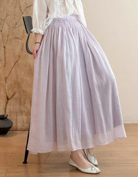 Women’s Casual Linen Blend Maxi Skirt – Soft Breathable Smocked Waist Long Skirt