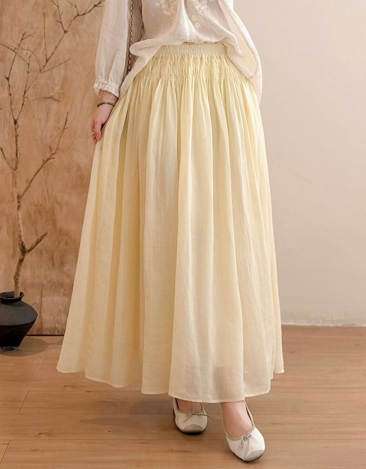 Bohemian Elastic Waist Long Skirt for Women – Lightweight Linen Blend Maxi Skirt