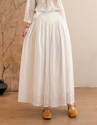 Vintage inspired linen blend long skirt styled for spring and summer