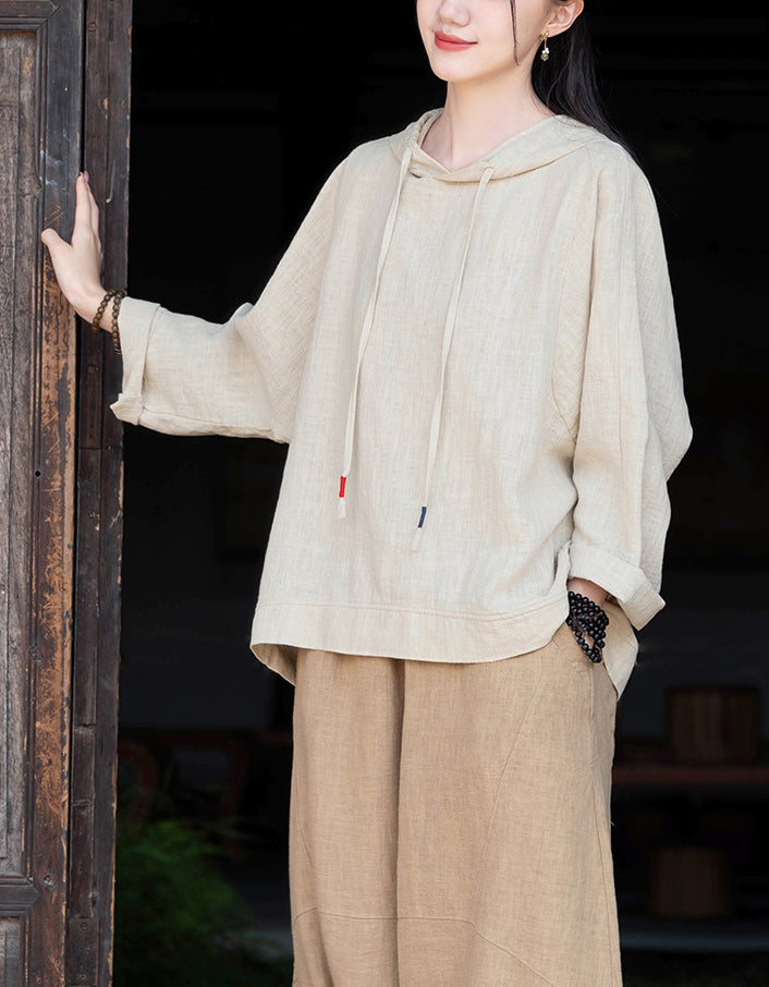 Casual Soft Organic Ramie Linen Hoodie