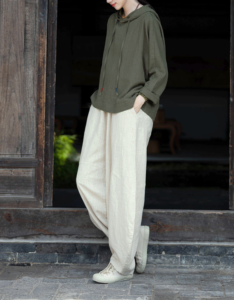 Casual Soft Organic Ramie Linen Hoodie