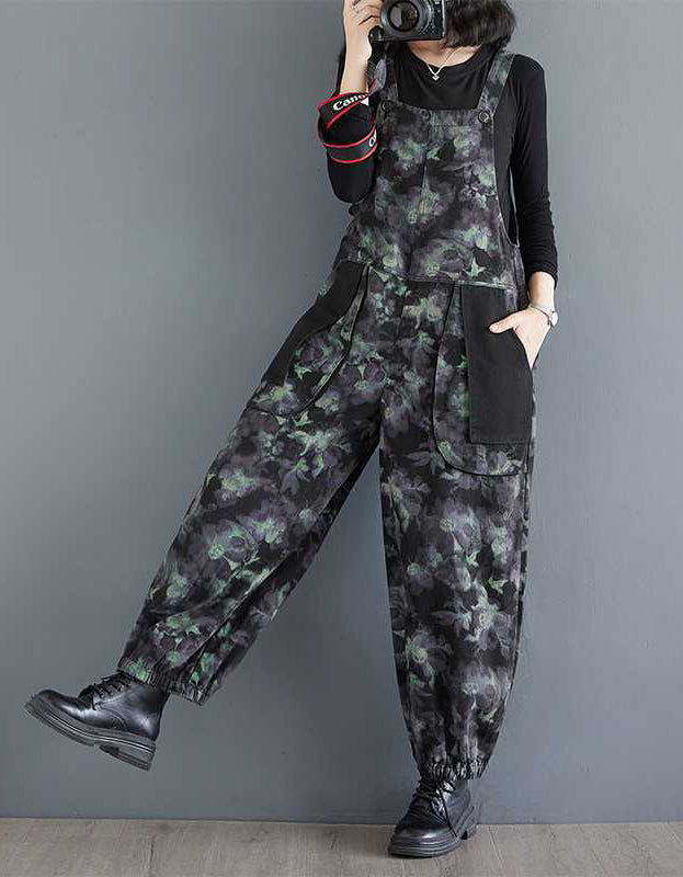 Casual Streetwear Floral Denim Jumpsuit