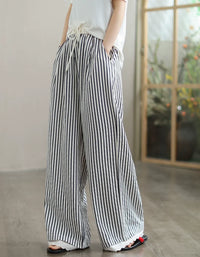 Casual Striped Hem Lace Wide Leg Pants
