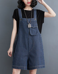 Casual Striped High Waist Denim Short Jumpsuit