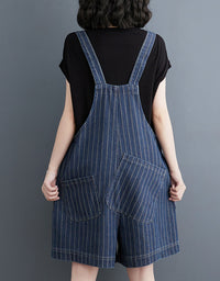 Casual Striped High Waist Denim Short Jumpsuit