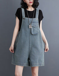Casual Striped High Waist Denim Short Jumpsuit