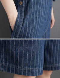 Casual Striped High Waist Denim Short Jumpsuit