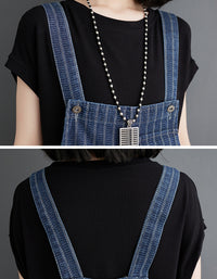Casual Striped High Waist Denim Short Jumpsuit