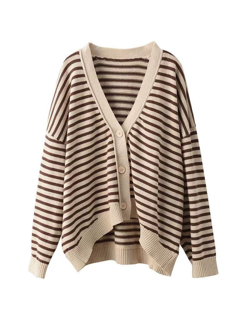 Casual Striped V-Neck Sweater Cardigan for Women