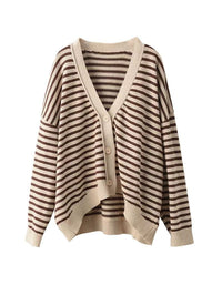 Casual Striped V-Neck Sweater Cardigan for Women